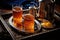 top view of a moroccan tea tray with glasses and teapot