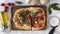 Top view of Mozzarella pizza slice disappear. Stop