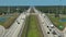 Top view of mulitlane american highway with rapid driving cars during rush hour in Florida. View from above of USA