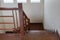 Top view multi lines wooden stair steps in new house . brown color iron Handrail decor interior estate