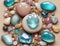 top view,multicolored pebbles on the ground for background.generative AI