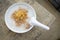 Top view of Mush morning, mush in white bowl on the wooden table,Thai food