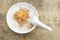 Top view of Mush morning, mush in white bowl on the wooden table,Thai food