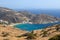 Top view of Mylopotas Beach on Ios Island. Cyclades, Greece