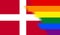 Top view of national lgbt flag of denmark, no flagpole. Plane design, layout, Flag background. Freedom and love concept, Pride