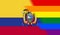 Top view of national lgbt flag of Ecuador, no flagpole. Plane design, layout, Flag background. Freedom and love concept, Pride