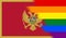 Top view of national lgbt flag of Montenegro, no flagpole. Plane design, layout, Flag background. Freedom and love concept, Pride