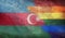 Top view of national lgbt retro flag of Azerbaijan with grunge texture, no flagpole. Plane design, layout. Flag background.