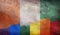 Top view of national lgbt retro flag of Cote d\\\'lvoire with grunge texture, no flagpole. Plane design, layout.