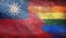 Top view of national lgbt retro flag of Taiwan with grunge texture, no flagpole. Plane design, layout. Flag background. Freedom