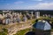 Top view of the National library and a new neighborhood with a Park in Minsk.Belarus, public building