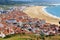Top view of Nazare town and sand beach