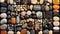 Top view of a neatly organized stones storage box. Collection of rocks and minerals