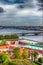 Top view Neva river in St. Petersburg Trinity Foundry bridge pa