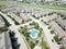 Top view new apartment building with pool near interstate 635 highway suburbs Dallas