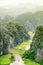 Top view of the Ngo River and boats, Ninh Binh, Vietnam