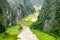 Top view of the Ngo River and boats. Ninh Binh, Vietnam