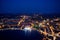 Top view of the night city of Porec in Croatia. Aerial photography