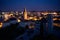 Top view of the night-time old town of Porec, illuminated by street lights and light from the windows of buildings