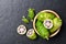 Top view of Noni or Morinda Citrifolia fruits with wooden bowl