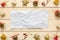 Top view note crumpled paper Chrismas decoration and ornament on