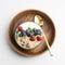 top view oatmeal bowl with raspberries blueberries2. High quality beautiful photo concept