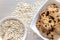 Top view oatmeal cookies on a white plate.