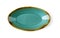 Top view of oblong turquoise ceramic plate isolated on a white background. Empty crockery for food design. Modern stylish dishes