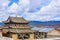 Top view of old town shangri-la with the roof of temple.