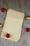 top view old vintage paper empty blank sheet christmas decorative balls