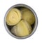 Top view of an open can of artichoke hearts