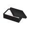 Top view of open empty black shoe packaging box with cover