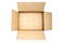 Top view: open empty cardboard box with space for copy space. concept: moving, packaging, gift. isolated