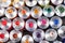 Top view of open professional paints in tubes. Multicolor