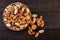 Top View Of Organic Raw Nuts Mix Of Pistachios, Almonds, Walnuts