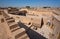 Top view on outdoor cafe in courtyard of old house in historical desert town