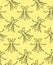 Top view outline style wasps seamless pattern on yellow background