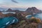 Top view of Padar isalnd in a morning sunrise in Komodo national park, Flores island in Indonesia