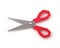 Top view of a pair of red colored plastic open scissors 3d render