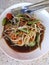 Top view papaya salad asian food spicy food spicy food of Thailand food is popular.