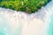 Top view paradise white sand turquoise beach with coconut palm t