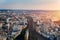 Top view of Paris skyline from above. Main landmarks of european megapolis with train station of Vaugirard-Belt. Bird-eye view