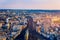 Top view of Paris skyline from above. Main landmarks of european megapolis with train station of Vaugirard-Belt. Bird-eye view