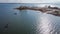 Top view park boat ramp and dock with motor boats with anglers fishing at Lake Grapevine, Texas