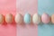 Top view pastel Easter eggs on pink background with Copy space. Ai, Ai Generated