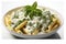 top view, penne with spinach gorgonzola sauce
