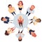 Top view of people in a circle looking up, flat vector illustration isolated.
