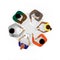 Top view people sitting at the table in the office and discussing a business plan, square vector illustration on a white