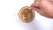 Top view, person hand stirring hot milk coffee or hot milk tea with spoon