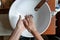 Top view of person wash hands with antibacterial soap